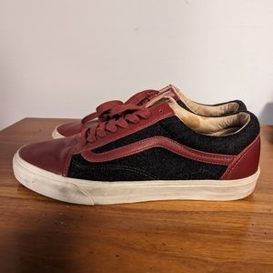 Vans Old Skool low tops red leather navy wool